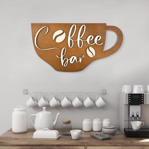 Coffee Bar Sign 13 x 6.7 Inch Rustic Wood Coffee Sign Farmhouse Coffee Bar Wall Decor Coffee Wall Sign Boho Kitchen Decor Art Accessories for Home, Kitchen, Coffee Station (Black) in Saudi Arabia