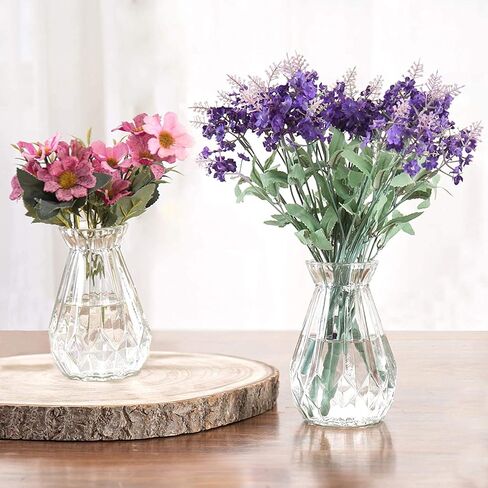 Clear Glass Vase for Flower, Geometric Faceted Design Flower Vase for Office Bedroom Living Dinner or Home Decor 5.7" in Saudi Arabia