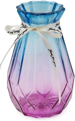 Clear Glass Vase for Flower, Geometric Faceted Design Flower Vase for Office Bedroom Living Dinner or Home Decor 5.7" in Saudi Arabia