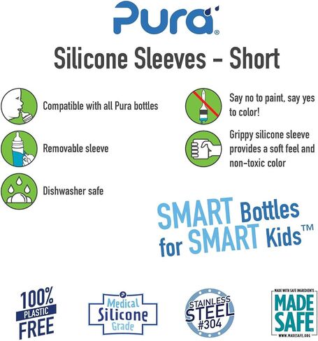 Pura Kiki Bottle Short Silicone Sleeves - Plastic-Free, Medical Grade, NonToxic, MadeSafe Certified | Adds Grip, Non-Slip, Removable | Provides Insulation for Hot & Cold Liquids | Aqua/Blue in Saudi Arabia