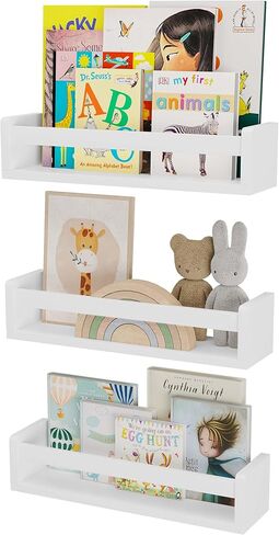 يو هاف سبيس ارفف كتب لغرفة الاطفال من انجي، رف كتب جداري للاطفال، ارفف خشبية عائمة لغرفة الاطفال، مجموعة من 3 قطع، ابيض in Kuwait