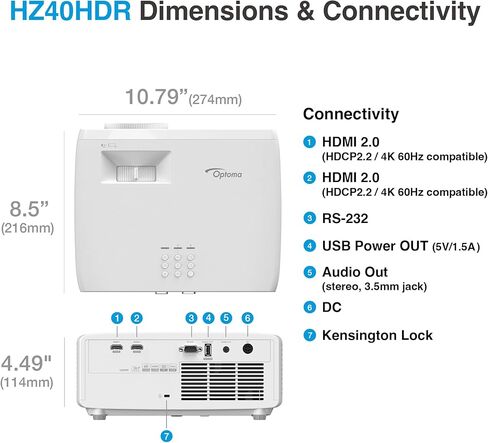 جهاز عرض Optoma HD243X 1080p للأفلام والألعاب، فائق السطوع 3300 لومن، عمر مصباح طويل 12000 ساعة، دعم ثلاثي الأبعاد، إعداد سهل مع التكبير وضبط حجر المفتاح in Kuwait