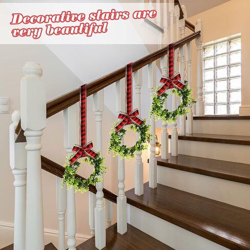 6 Pcs Christmas Kitchen Cabinet Wreaths Decorative Boxwood Wreaths with Ribbon Artificial Greenery Wreath Small Farmhouse Wreaths for Kitchen, 21.3 x 8.7 Inch (Black and White Plaid) in Saudi Arabia