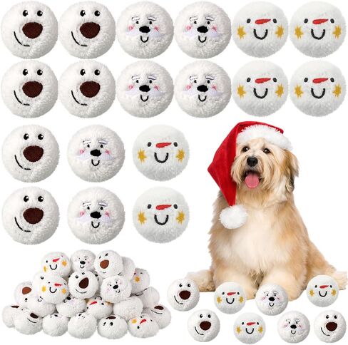 Syhood 60 Pieces 2.76 Inch Christmas Snowman Dog Toy Snowball Fight Plush Dog Toys Snow Balls for Fights Indoor Snowman Santa Elk Snowballs for Small and Middle Dogs Pet Chew Toys Gifts for Pets Dogs in Saudi Arabia