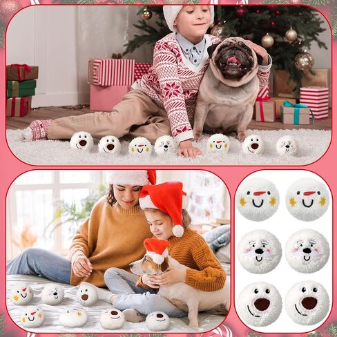 Syhood 60 Pieces 2.76 Inch Christmas Snowman Dog Toy Snowball Fight Plush Dog Toys Snow Balls for Fights Indoor Snowman Santa Elk Snowballs for Small and Middle Dogs Pet Chew Toys Gifts for Pets Dogs in Saudi Arabia