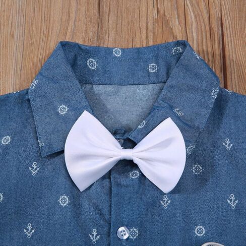 Zero2Seven طفل الفتيان شهم الزي الصيف طفل الاطفال ملابس قصيرة الأكمام ربطة القوس فيونكة تي شيرت علوي + الحمالات السراويل فستان أطفال مع سروال داخلي in Kuwait