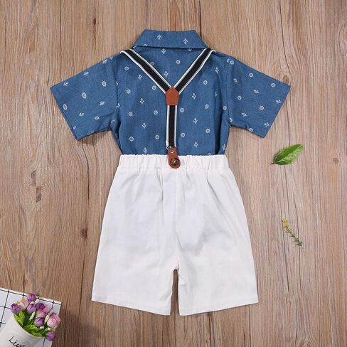 Zero2Seven طفل الفتيان شهم الزي الصيف طفل الاطفال ملابس قصيرة الأكمام ربطة القوس فيونكة تي شيرت علوي + الحمالات السراويل فستان أطفال مع سروال داخلي in Kuwait