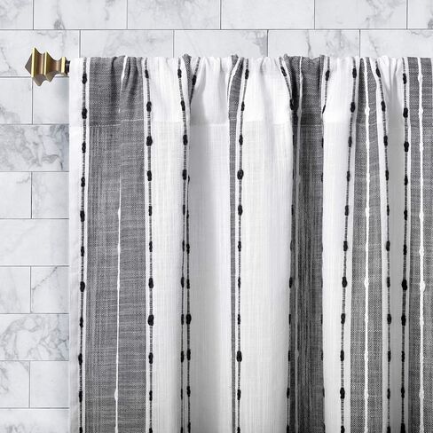 زوج ستائر مقهى من القطن المقلم من Archaeo Slub، مقاس 52 بوصة × 36 بوصة، أسود/أبيض in Kuwait