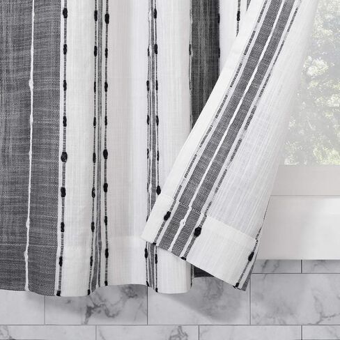 زوج ستائر مقهى من القطن المقلم من Archaeo Slub، مقاس 52 بوصة × 36 بوصة، أسود/أبيض in Kuwait