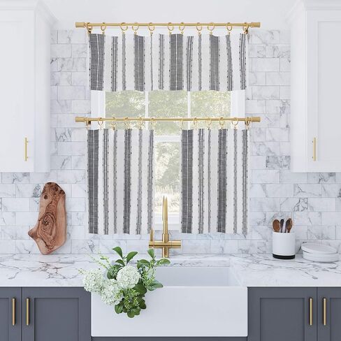 زوج ستائر مقهى من القطن المقلم من Archaeo Slub، مقاس 52 بوصة × 36 بوصة، أسود/أبيض in Kuwait