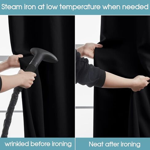 ستائر تعتيم روتريلو لغرفة النوم، ستائر جيب قضيب تعتيم الغرفة معزولة حراريًا لغرفة المعيشة، لوحتان (42 × 45 بوصة، أسود) in Kuwait