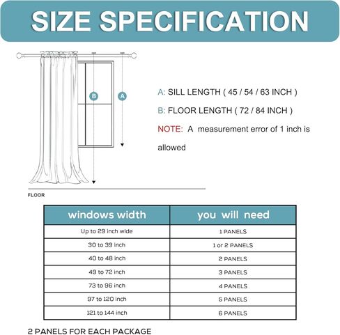 ستائر تعتيم روتريلو لغرفة النوم، ستائر جيب قضيب تعتيم الغرفة معزولة حراريًا لغرفة المعيشة، لوحتان (42 × 45 بوصة، أسود) in Kuwait