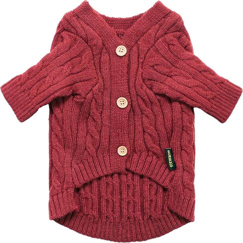 Fitwarm Dog Cardigan Sweater, Knitted Dog Winter Clothes for Small Dogs Girl Boy, Pet Cat Outfit, Burgundy Red, Medium in Saudi Arabia