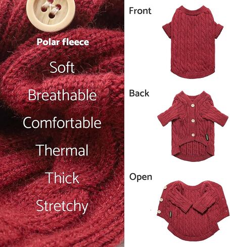 Fitwarm Dog Cardigan Sweater, Knitted Dog Winter Clothes for Small Dogs Girl Boy, Pet Cat Outfit, Burgundy Red, Medium in Saudi Arabia