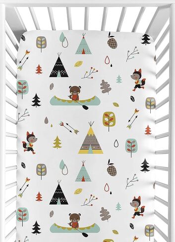 Fitted Crib Sheet for Outdoor Adventure Baby/Toddler Bedding - Nature Fox Bear Animals Boys Print in Saudi Arabia