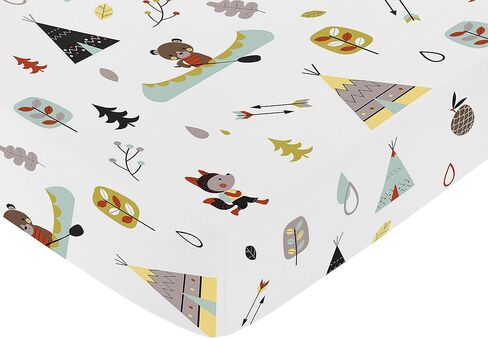 Fitted Crib Sheet for Outdoor Adventure Baby/Toddler Bedding - Nature Fox Bear Animals Boys Print in Saudi Arabia