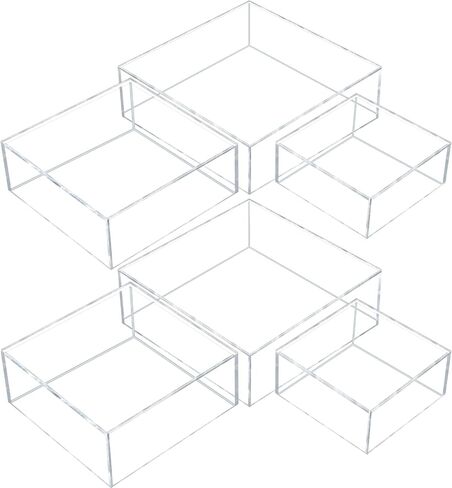 Sintuff 6 Pcs Acrylic Box Nesting Acrylic Display Box Acrylic Risers for Display 5 Sided Clear Display Stand Transparent Display Cases with Hollow Bottoms for Cake Table Food Dessert Collectibles in Saudi Arabia