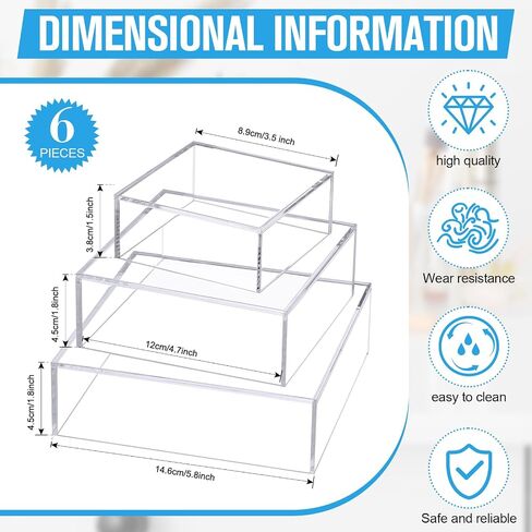 Sintuff 6 Pcs Acrylic Box Nesting Acrylic Display Box Acrylic Risers for Display 5 Sided Clear Display Stand Transparent Display Cases with Hollow Bottoms for Cake Table Food Dessert Collectibles in Saudi Arabia