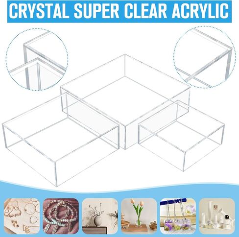 Sintuff 6 Pcs Acrylic Box Nesting Acrylic Display Box Acrylic Risers for Display 5 Sided Clear Display Stand Transparent Display Cases with Hollow Bottoms for Cake Table Food Dessert Collectibles in Saudi Arabia