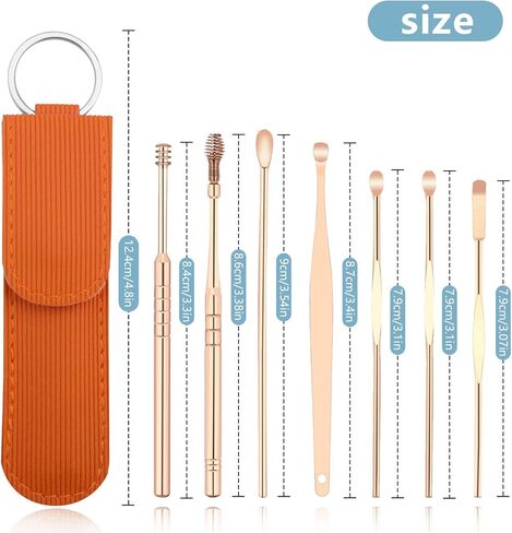 Ear Cleansing Tool Set, Stainless Steel Spade Ear Cleaning, 7-in-1 360°Spiral Design Earwax Removal Tools, Portable Ear Cleaning Kit for Home and Travel with PU Leather Case in Kuwait