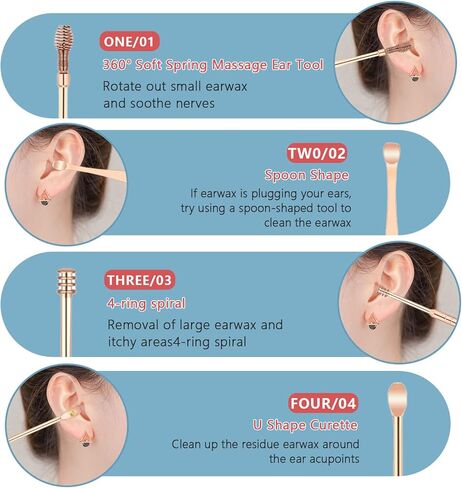 Ear Cleansing Tool Set, Stainless Steel Spade Ear Cleaning, 7-in-1 360°Spiral Design Earwax Removal Tools, Portable Ear Cleaning Kit for Home and Travel with PU Leather Case in Kuwait
