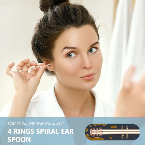 Ear Cleansing Tool Set, Stainless Steel Spade Ear Cleaning, 7-in-1 360°Spiral Design Earwax Removal Tools, Portable Ear Cleaning Kit for Home and Travel with PU Leather Case in Kuwait