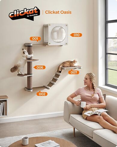 FEANDREA Clickat Cat Hammock, Wall-Mounted Cat Bed, Cat Wall Perch with Replaceable Washable Fabric in Kuwait