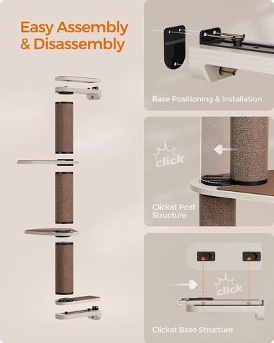 FEANDREA Clickat Cat Hammock, Wall-Mounted Cat Bed, Cat Wall Perch with Replaceable Washable Fabric in Kuwait