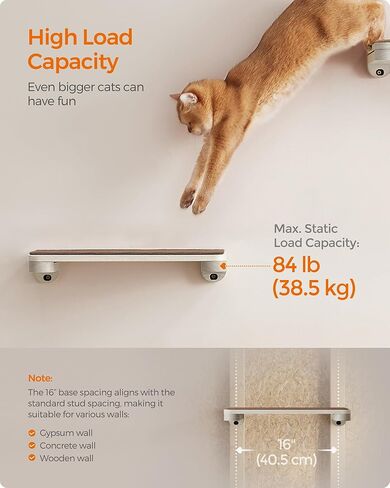 FEANDREA Clickat Cat Hammock, Wall-Mounted Cat Bed, Cat Wall Perch with Replaceable Washable Fabric in Kuwait