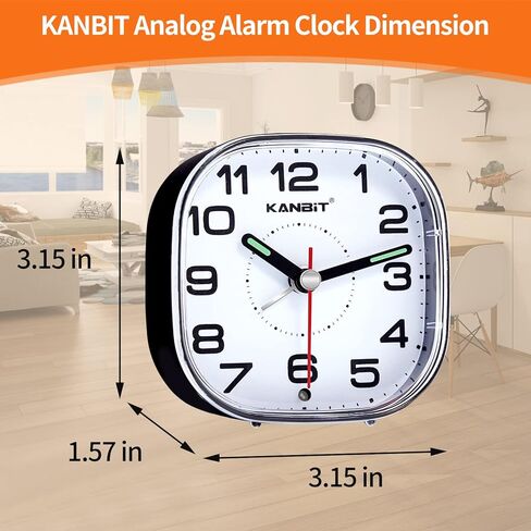 كانبيت ساعة منبه صغيرة للسفر تعمل بالبطارية صامتة بدون صوت صفير بصوت عالٍ مع غفوة وضوء، ساعة مكتب سهلة الضبط لغرفة النوم (اسود) in Kuwait