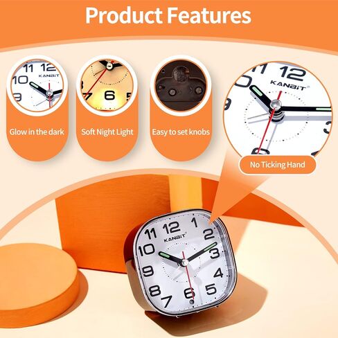 كانبيت ساعة منبه صغيرة للسفر تعمل بالبطارية صامتة بدون صوت صفير بصوت عالٍ مع غفوة وضوء، ساعة مكتب سهلة الضبط لغرفة النوم (اسود) in Kuwait
