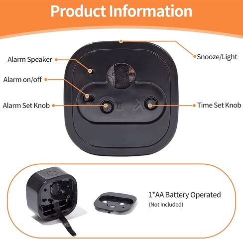 كانبيت ساعة منبه صغيرة للسفر تعمل بالبطارية صامتة بدون صوت صفير بصوت عالٍ مع غفوة وضوء، ساعة مكتب سهلة الضبط لغرفة النوم (اسود) in Kuwait