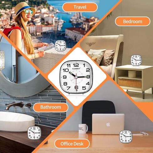 كانبيت ساعة منبه صغيرة للسفر تعمل بالبطارية صامتة بدون صوت صفير بصوت عالٍ مع غفوة وضوء، ساعة مكتب سهلة الضبط لغرفة النوم (اسود) in Kuwait