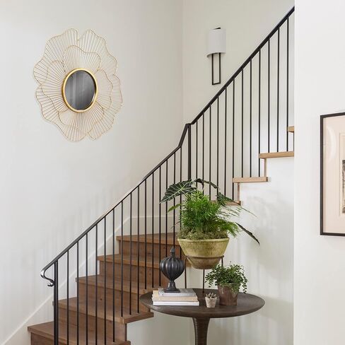 اديكو مراة حائط معلقة فاخرة عصرية من المعدن بتصميم زهرة عتيقة مقاس 22.4 انش، ديكور حائط مزخرف لغرفة المعيشة وغرفة النوم والحمام والمدخل in Kuwait