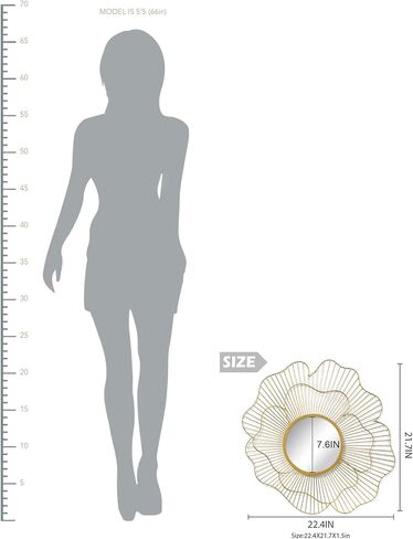 اديكو مراة حائط معلقة فاخرة عصرية من المعدن بتصميم زهرة عتيقة مقاس 22.4 انش، ديكور حائط مزخرف لغرفة المعيشة وغرفة النوم والحمام والمدخل in Kuwait