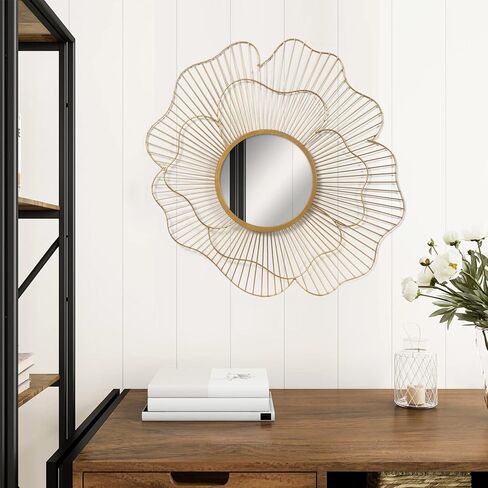 اديكو مراة حائط معلقة فاخرة عصرية من المعدن بتصميم زهرة عتيقة مقاس 22.4 انش، ديكور حائط مزخرف لغرفة المعيشة وغرفة النوم والحمام والمدخل in Kuwait