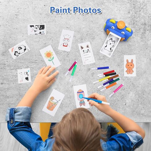 Instant Print Cameras for Kids, Zero Ink 1080p Video Kids Digital Camera for Boys,Birthday Gift Photo Printer Camera for Kids Age 6 7 8 9 10-32GB Card,Color Pens,Print Papers in Kuwait