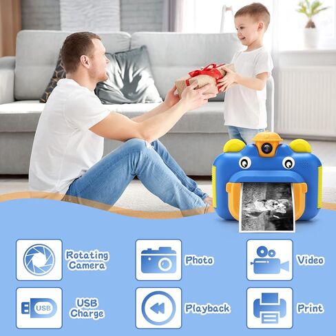 Instant Print Cameras for Kids, Zero Ink 1080p Video Kids Digital Camera for Boys,Birthday Gift Photo Printer Camera for Kids Age 6 7 8 9 10-32GB Card,Color Pens,Print Papers in Kuwait