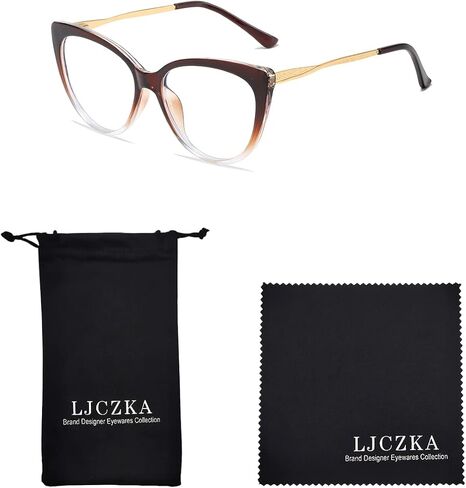 نظارات LJCZKA عين القطة الزرقاء تحجب الضوء ضد إجهاد العين نظارات كمبيوتر للنساء بإطار شفاف أنيق in Kuwait