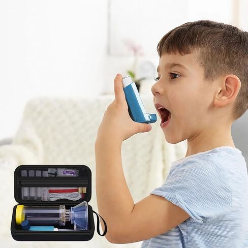 حقيبة سفر صلبة من HESPLUS لجهاز استنشاق الربو، فاصل استنشاق للأطفال والكبار، أقنعة، حامل جهاز استنشاق الربو، منظم حقيبة حمل محمول مع جيب شبكي للأدوية والأساسيات (الجراب فقط) in Saudi Arabia