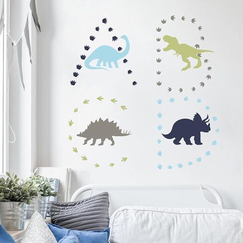 Yovkky ديناصور بصمة الجدار صائق الصبي، قشر عصا DIY دينو الحيوان مخلب المسار الجدار ملصق الحضانة الأزرق الرمادي ديكور، المنزل غرفة استحمام الطفل الديكور طفل رضيع غرفة نوم غرفة اللعب الفن إمدادات الطرف هدية in Kuwait