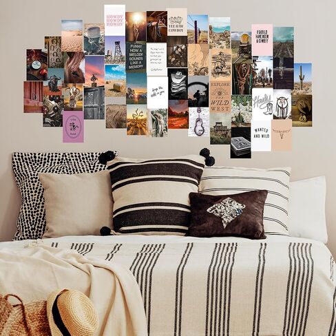 ديكور غربي لديكور الغرفة الغربية الجمالية، 50 قطعة من المطبوعات الجنوبية الغربية العتيقة لديكور المنزل الغربي، ديكور الجدار الغربي لديكور فتاة البقرة، صور ريفية جمالية لديكور غرفة النوم الغربية in Kuwait