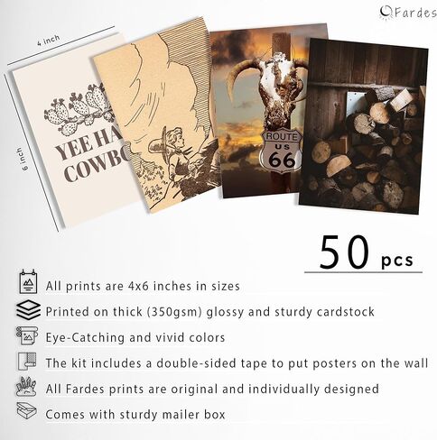 ديكور غربي لديكور الغرفة الغربية الجمالية، 50 قطعة من المطبوعات الجنوبية الغربية العتيقة لديكور المنزل الغربي، ديكور الجدار الغربي لديكور فتاة البقرة، صور ريفية جمالية لديكور غرفة النوم الغربية in Kuwait