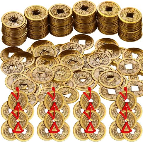 عملات فنغ شوي الصينية عملات الحظ الصينية عملات الحظ السعيد عملات I-Ching العملات المعدنية التقليدية مع حبل أحمر لنجاح الثروة الصحية حظًا سعيدًا السنة الصينية الجديدة (115 قطعة) in Kuwait