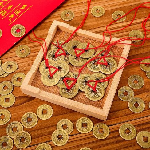 عملات فنغ شوي الصينية عملات الحظ الصينية عملات الحظ السعيد عملات I-Ching العملات المعدنية التقليدية مع حبل أحمر لنجاح الثروة الصحية حظًا سعيدًا السنة الصينية الجديدة (115 قطعة) in Kuwait