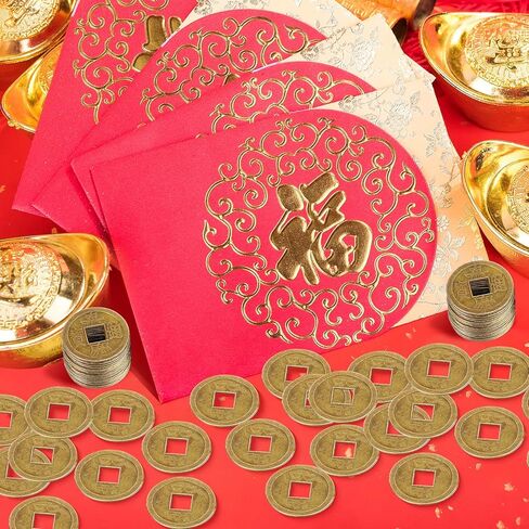 عملات فنغ شوي الصينية عملات الحظ الصينية عملات الحظ السعيد عملات I-Ching العملات المعدنية التقليدية مع حبل أحمر لنجاح الثروة الصحية حظًا سعيدًا السنة الصينية الجديدة (115 قطعة) in Kuwait