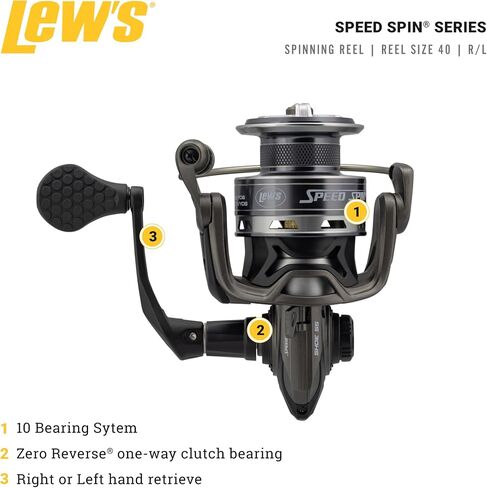 Lew's Speed Spin Spinning Fishing Reel, Size 10 Reel, Right or Left-Hand Retrieve, 5.2:1 Gear Ratio, 7 Bearing System with Stainless Steel Double Shielded Ball Bearings, Clam-Pack in Saudi Arabia