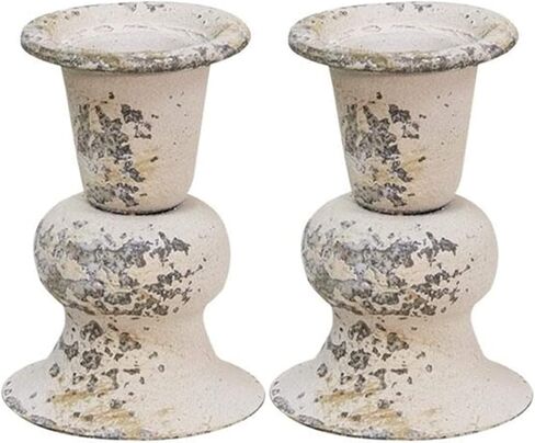 Metal Farmhouse Candle Holder | 2 PC | 3 inch | White Distressed in Saudi Arabia