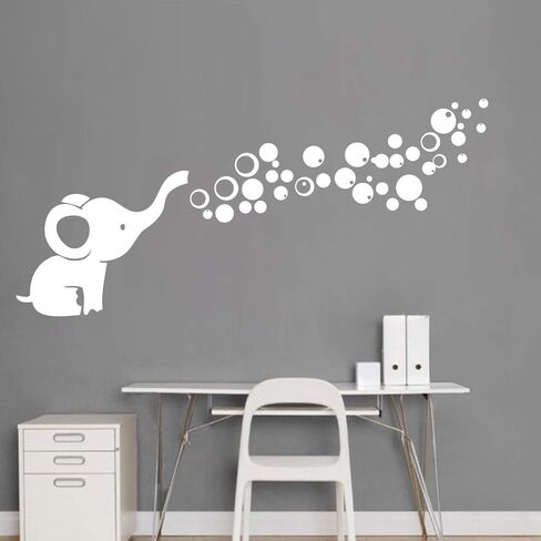 Removable Nursery Room Wall Decor Cute Elephant Blowing Bubbles Wall Decal Art Vinyl Wall Decor Sticker for Baby Bedroom (Gray) in Kuwait