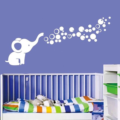 Removable Nursery Room Wall Decor Cute Elephant Blowing Bubbles Wall Decal Art Vinyl Wall Decor Sticker for Baby Bedroom (Gray) in Kuwait